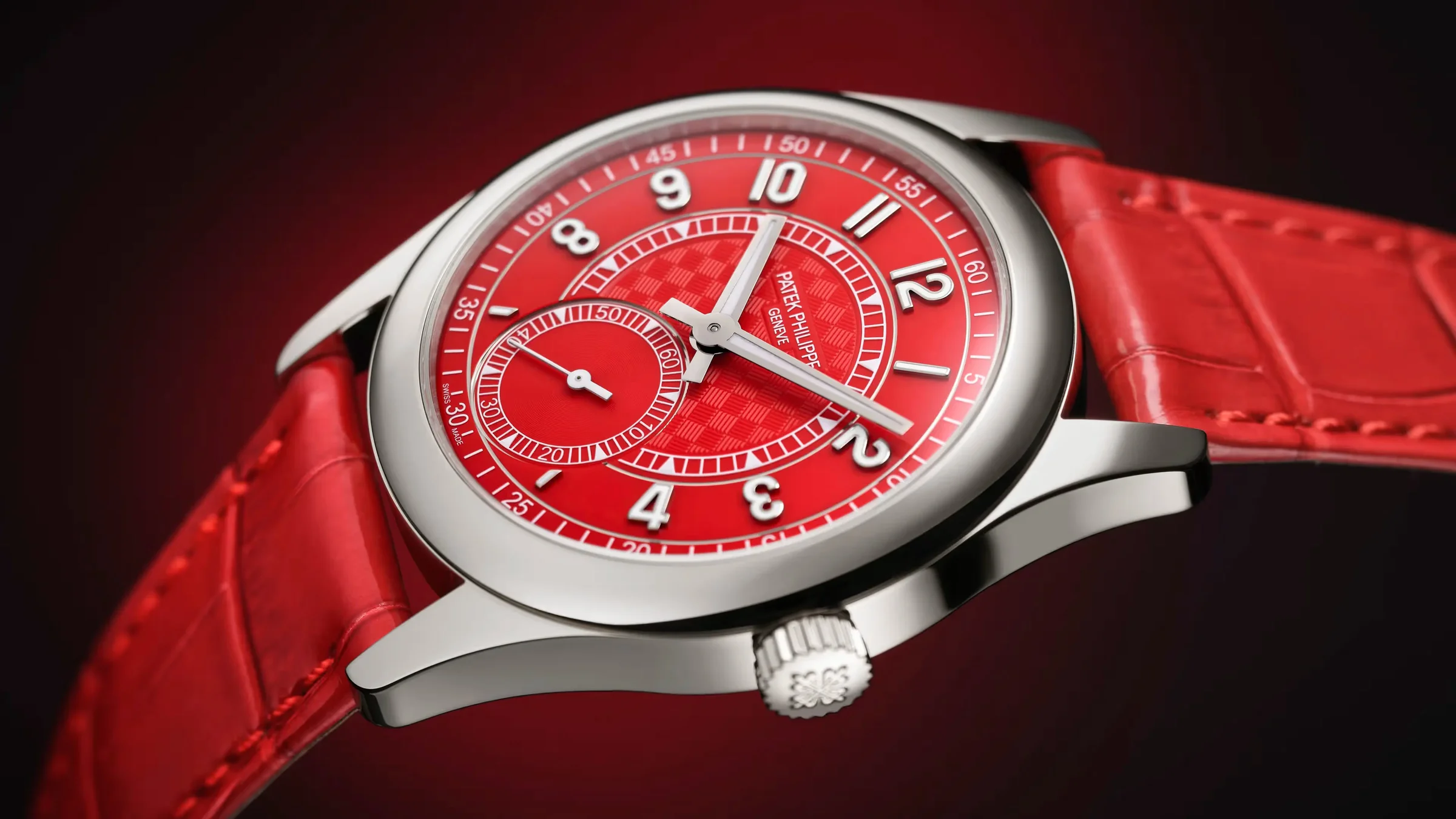 Patek Philippe Ref. 7047G-010 mit rotem Zifferblatt und rotem Alligatorlederband